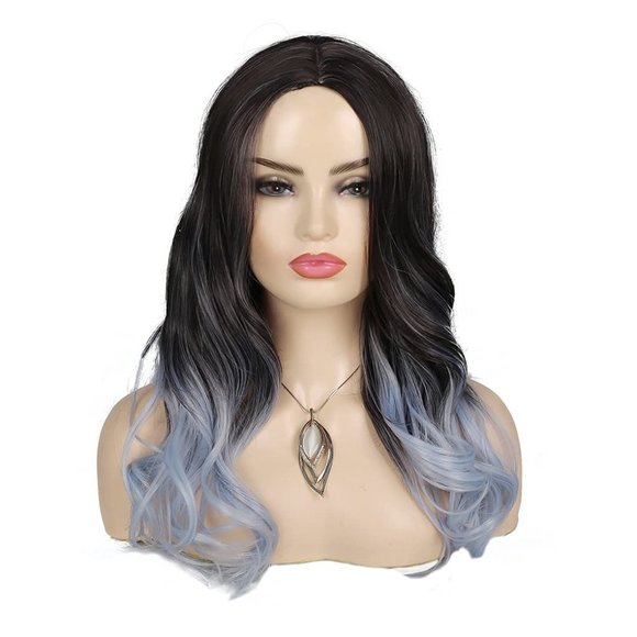 Marda Wigs Curly Wavy Synthetic Ombre Blue - Picture 3 of 6